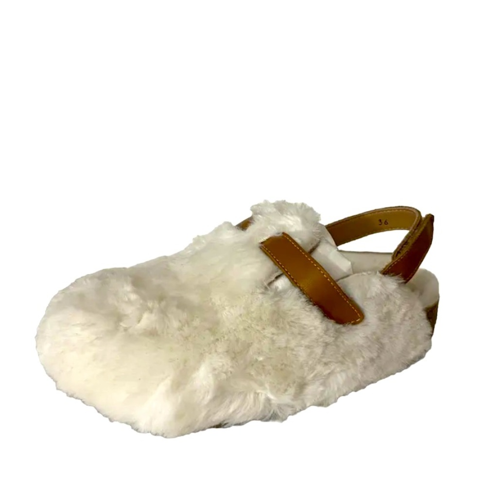 NEW Papanatas groseto white faux fur slip on mules